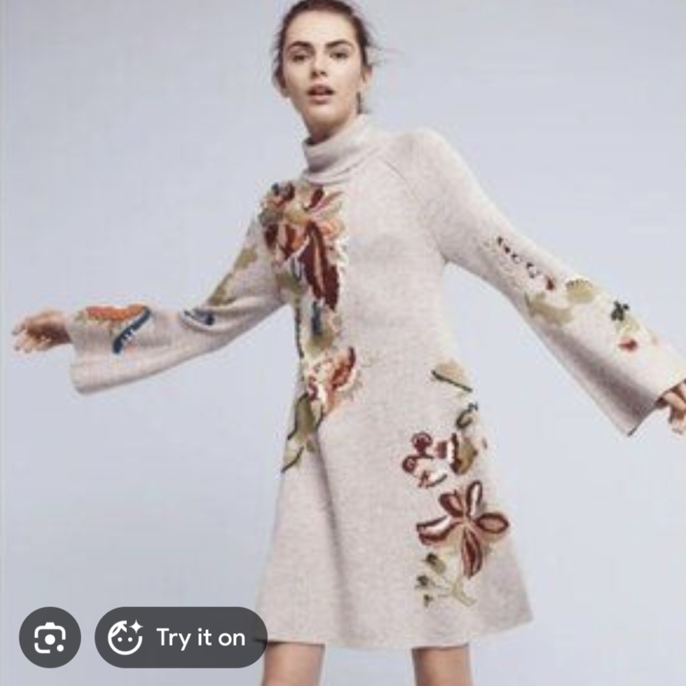 Anthropolgie Embroidered Petals Sweater Dress